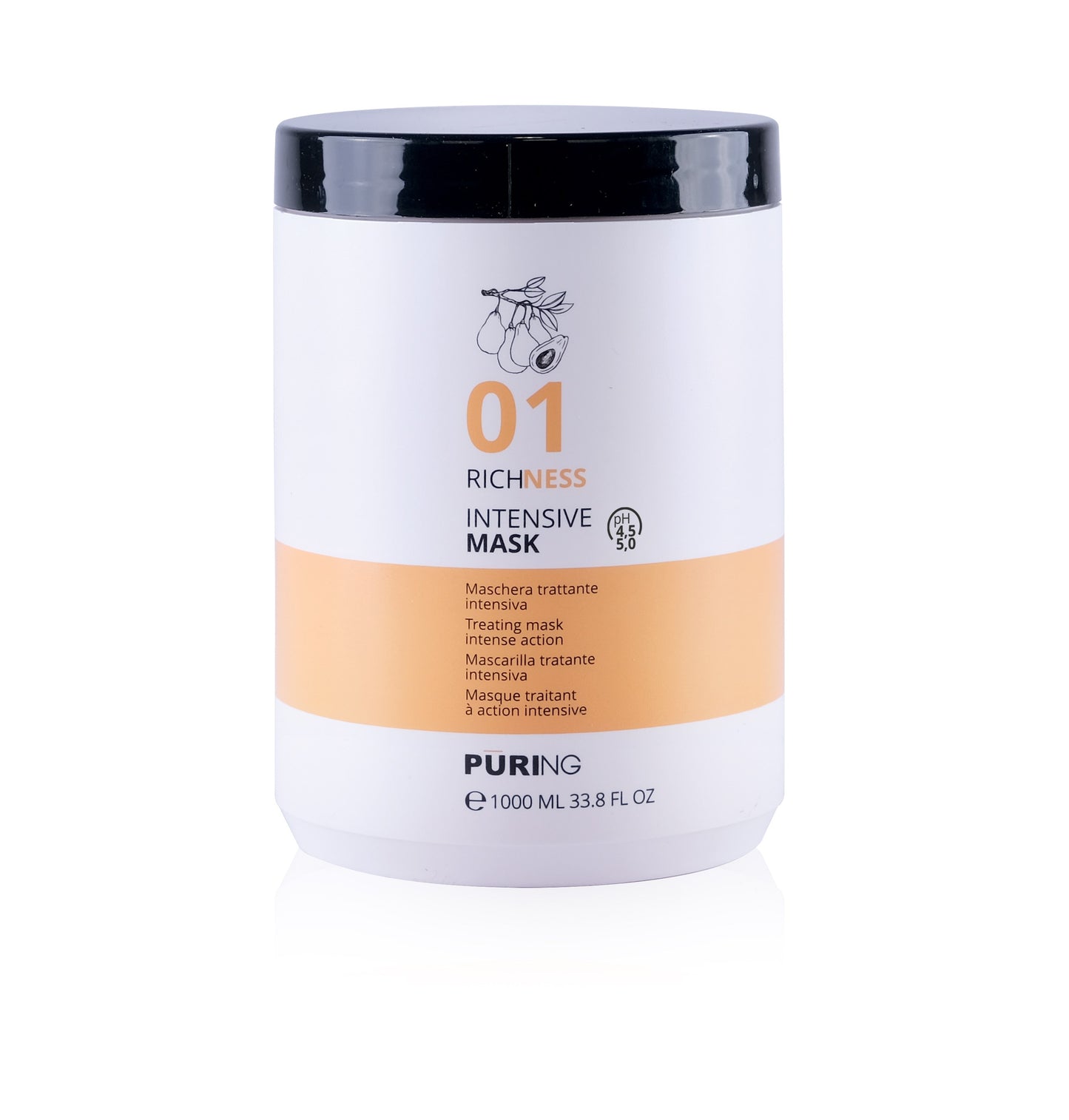 PURING 01 Richness Kuru Yıpranmış Saçlar için Avokado&Keten Tohumu Yağı Besleyici Onarıcı Saç Maskesi 1000ml