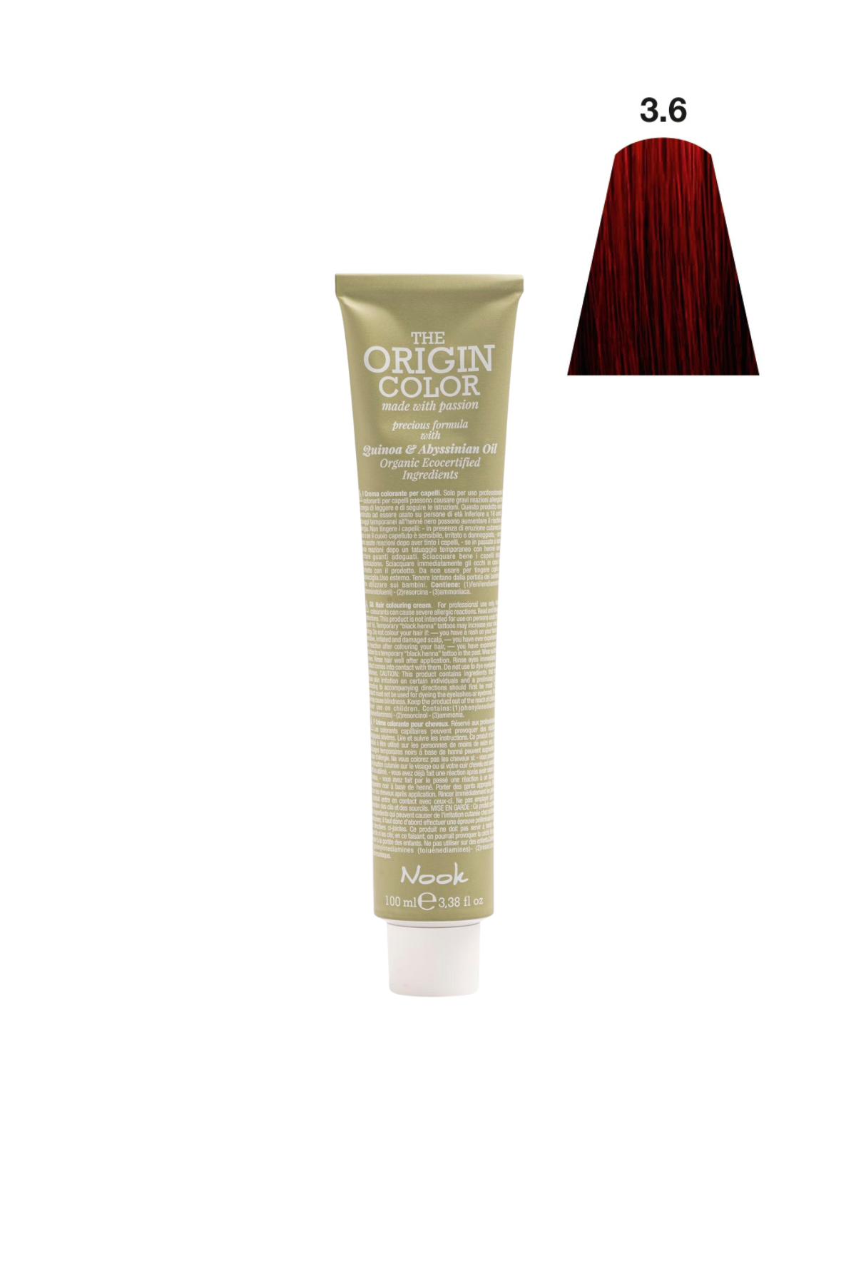 Nook Origin Color Profesyonel Saç Boyası 100ml - Derin Kızıl Koyu Kahve / En Koyu Kestane (3.6 - ROSSI)