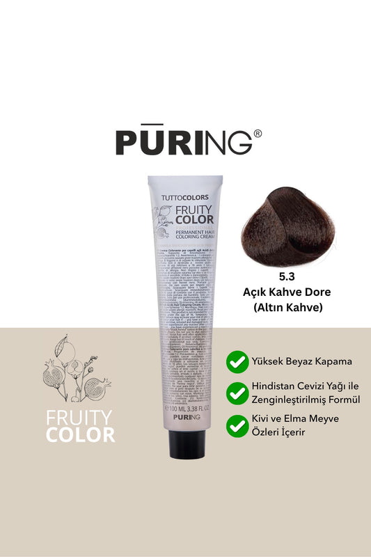 PURING Fruity Color Meyve Asitli Profesyonel Krem Saç Boyası 100ml - 5.3 Açık Kahve Dore (Altın Kahve)
