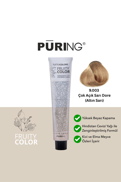 PURING Fruity Color Meyve Asitli Profesyonel Krem Saç Boyası 100ml - 9.003 Çok Açık Sarı Dore(Altın Sarı)