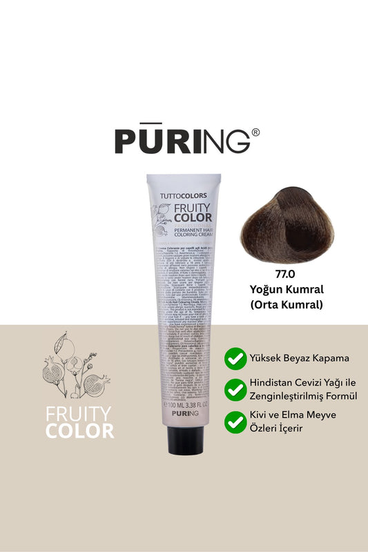 PURING Fruity Color Meyve Asitli Profesyonel Krem Saç Boyası 100ml - 77.0 Yoğun Kumral (Orta Kumral)