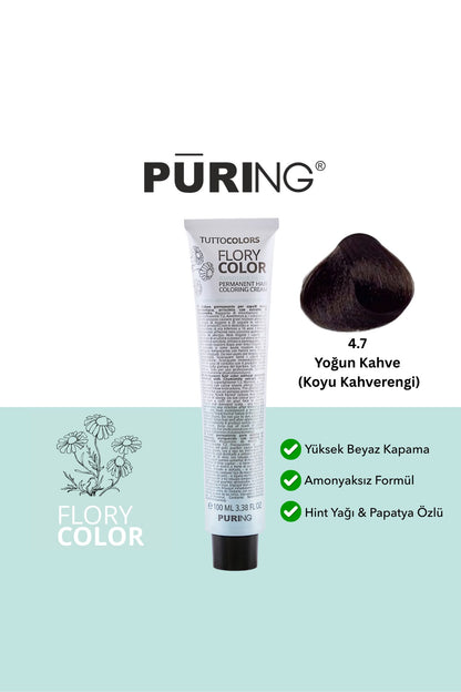 PURING Flory Color Papatya Özlü Amonyaksız Saç Boyası 100ml - 4.7 Yoğun Kahve (Koyu Kahverengi)