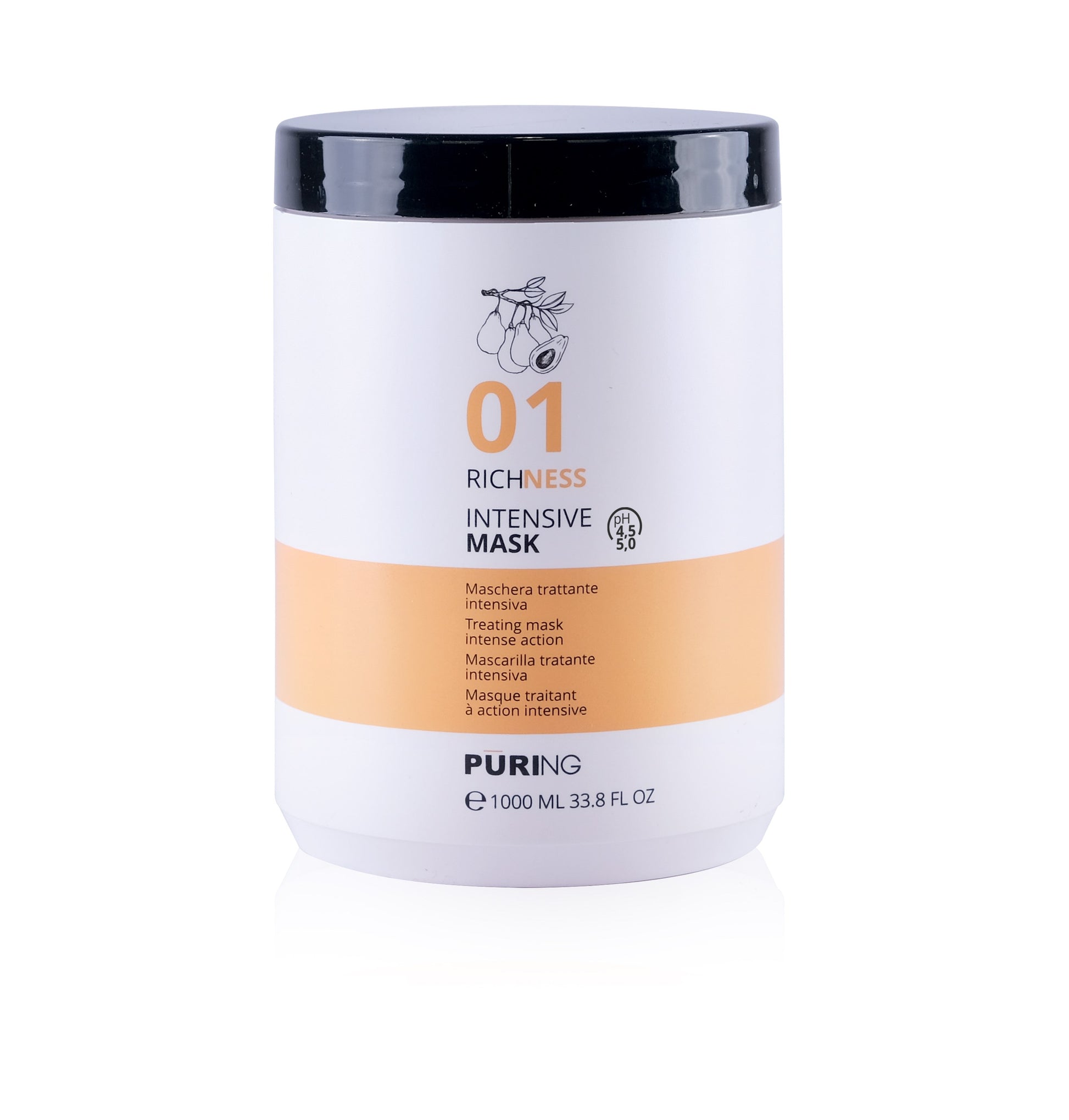 PURING 01 Richness Kuru Yıpranmış Saçlar için Avokado&Keten Tohumu Yağı Besleyici Onarıcı Saç Maskesi 1000ml
