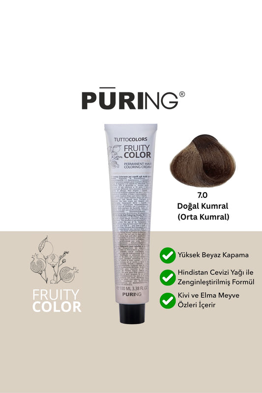 PURING Fruity Color Meyve Asitli Profesyonel Krem Saç Boyası 100ml - 7.0 Doğal Kumral (Orta Kumral)