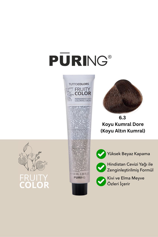 PURING Fruity Color Meyve Asitli Profesyonel Krem Saç Boyası 100ml - 6.3 Koyu Kumral Dore (Koyu Altın Kumral)