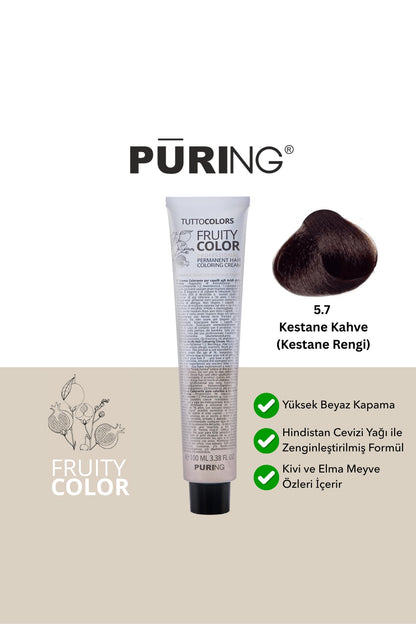PURING Fruity Color Meyve Asitli Profesyonel Krem Saç Boyası 100ml - 5.7 Kestane Kahve (Kestane Rengi)