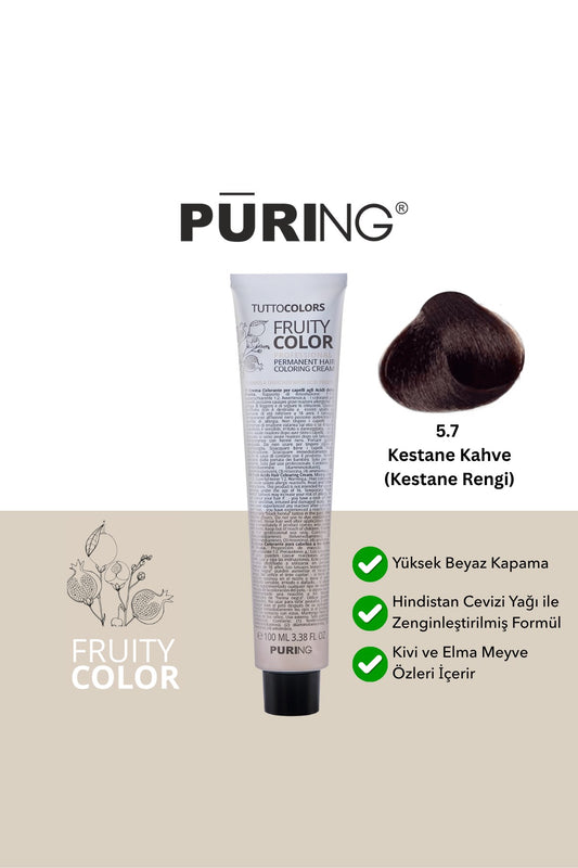 PURING Fruity Color Meyve Asitli Profesyonel Krem Saç Boyası 100ml - 5.7 Kestane Kahve (Kestane Rengi)