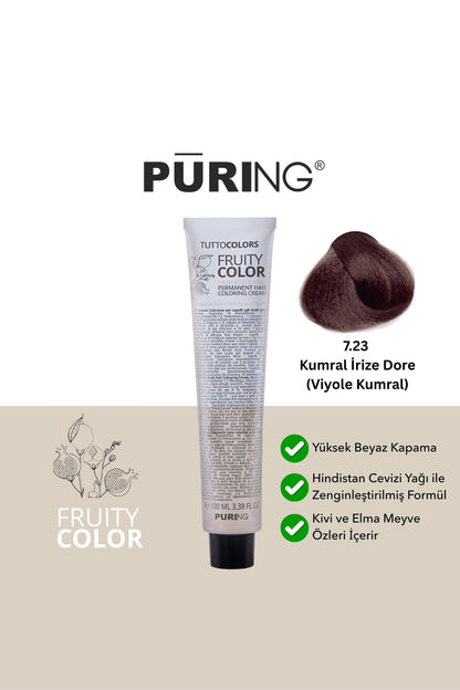 PURING Fruity Color Meyve Asitli Profesyonel Krem Saç Boyası 100ml - 7.23 Kumral İrize Dore (Viyole Kumral)