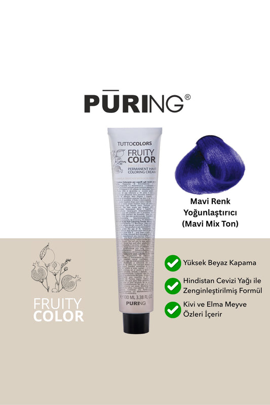 PURING Fruity Color Meyve Asitli Profesyonel Krem Saç Boyası 100ml - Mavi Renk Yoğunlaştırıcı (Mavi Mix Ton)