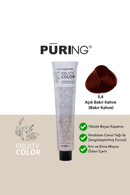 PURING Fruity Color Meyve Asitli Profesyonel Krem Saç Boyası 100ml - 5.4 Açık Bakır Kahve (Bakır Kahve)