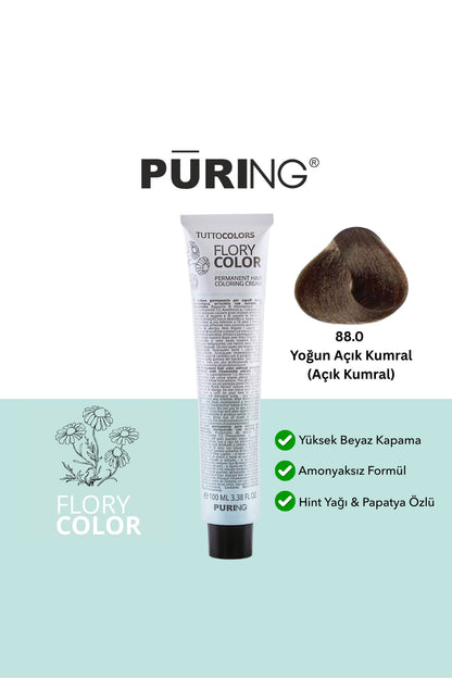 PURING Flory Color Papatya Özlü Amonyaksız Saç Boyası 100ml - 88.0 Yoğun Açık Kumral (Açık Kumral)