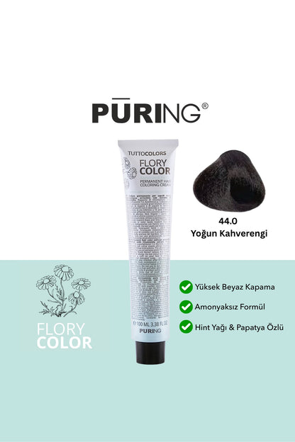 PURING Flory Color Papatya Özlü Amonyaksız Saç Boyası 100ml - 44.0 Yoğun Kahve (Yoğun Kahverengi)