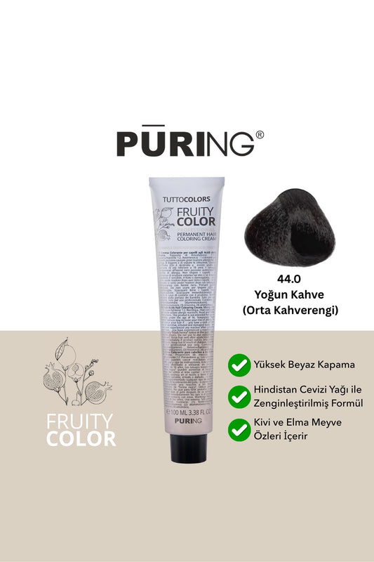PURING Fruity Color Meyve Asitli Profesyonel Krem Saç Boyası 100ml - 44.0 Yoğun Kahve (Orta Kahverengi)