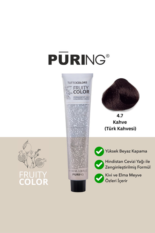 PURING Fruity Color Meyve Asitli Profesyonel Krem Saç Boyası 100ml - 4.7 Kahve (Türk Kahvesi)