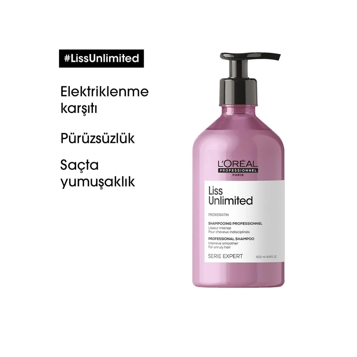 L'Oreal Professionnel Expert Liss Unlimited Elektriklenme Karşıtı Ve Yoğun Yumuşaklık Veren Şampuan 500 ml