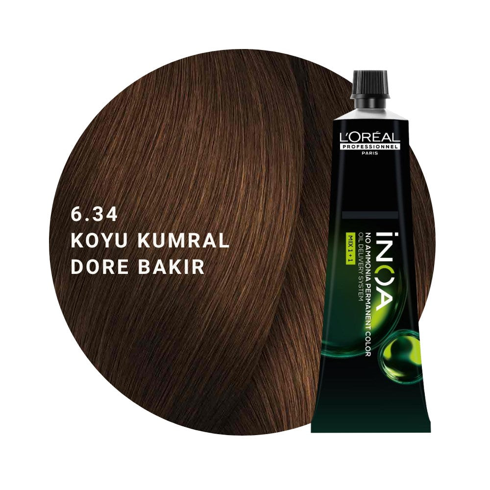 L’Oréal Professionnel INOA Saç Boyası 60gr - 6.34 Koyu Kumral Dore Bakır