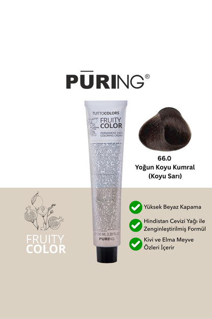 PURING Fruity Color Meyve Asitli Profesyonel Krem Saç Boyası 100ml - 66.0 Yoğun Koyu Kumral (Koyu Sarı)