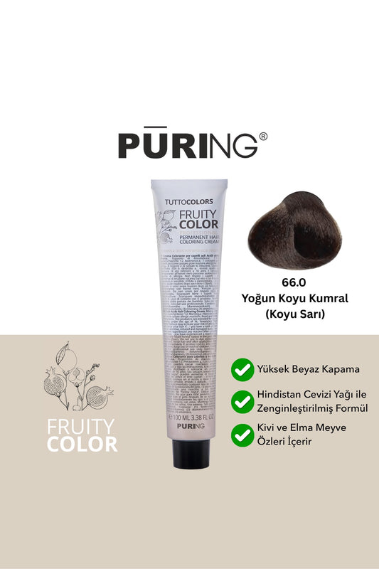 PURING Fruity Color Meyve Asitli Profesyonel Krem Saç Boyası 100ml - 66.0 Yoğun Koyu Kumral (Koyu Sarı)