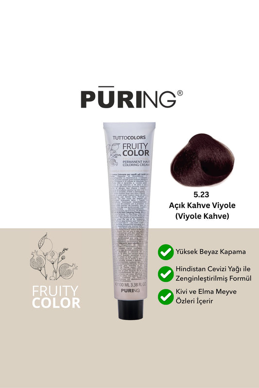 PURING Fruity Color Meyve Asitli Profesyonel Krem Saç Boyası 100ml - 5.23 Açık Kahve Viyole (Viyole Kahve)