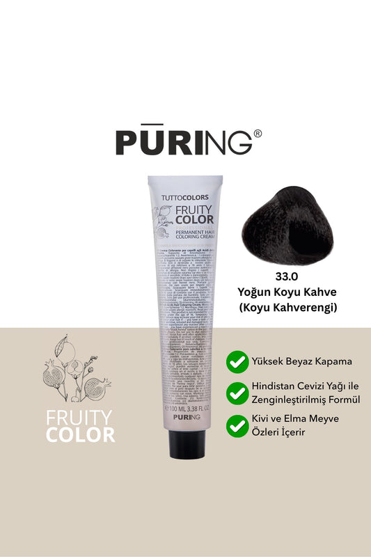PURING Fruity Color Meyve Asitli Profesyonel Krem Saç Boyası 100ml - 33.0 Yoğun Koyu Kahve (Koyu Kahverengi)