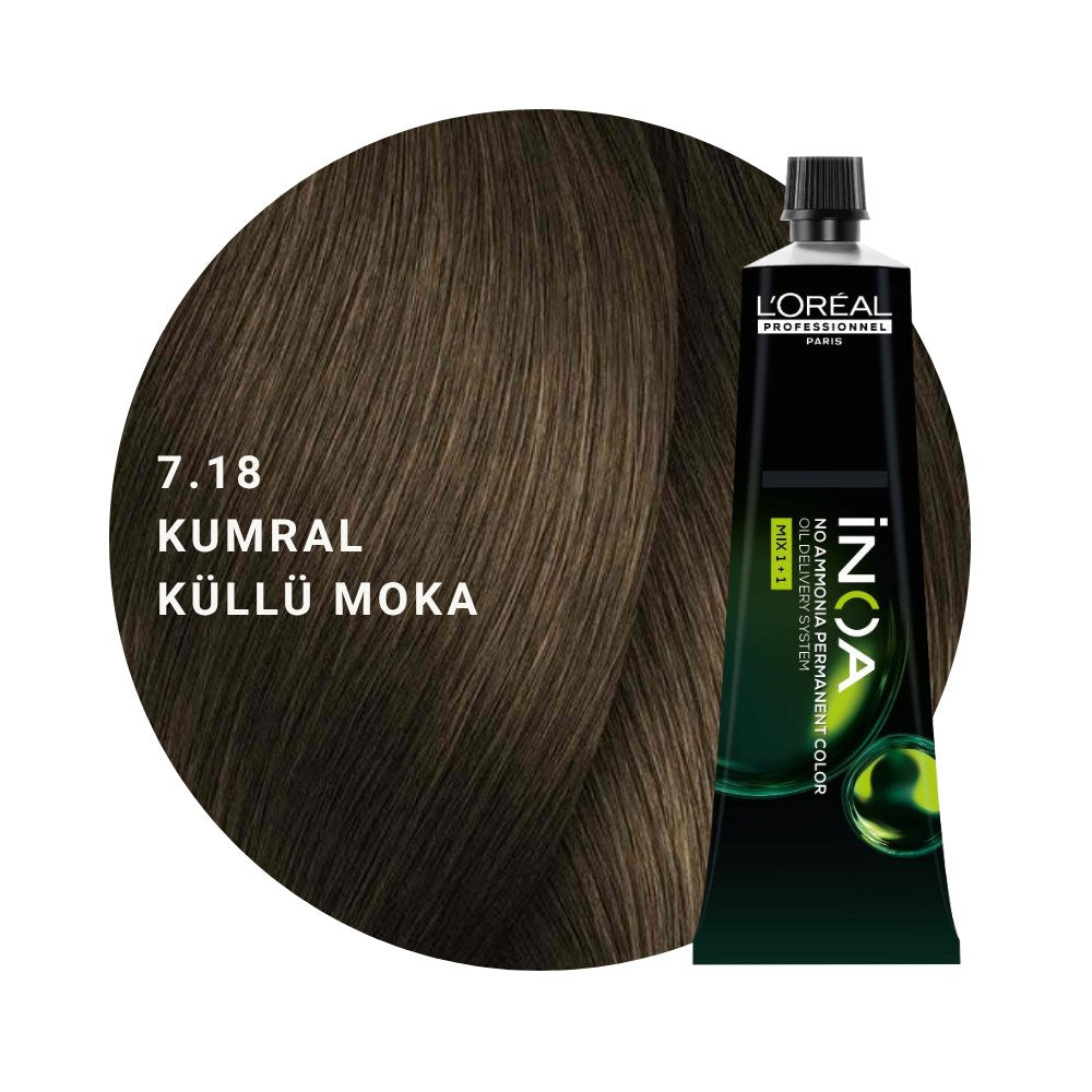 L’Oréal Professionnel INOA Saç Boyası 60gr - 7.18 Kumral Küllü Moka