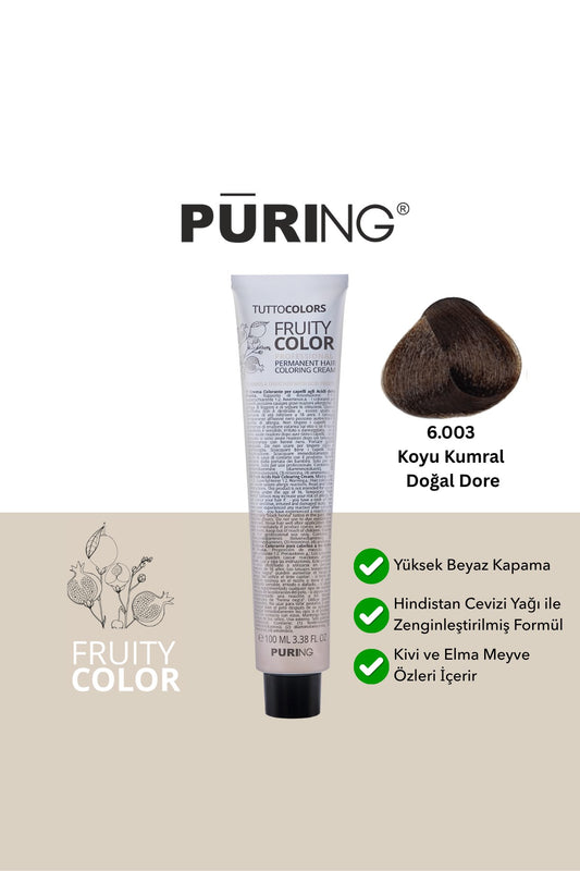 PURING Fruity Color Meyve Asitli Profesyonel Krem Saç Boyası 100ml - 6.003 Koyu Kumral Doğal Dore