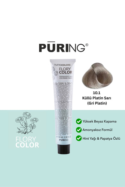 PURING Flory Color Papatya Özlü Amonyaksız Saç Boyası 100ml -10.1 Küllü Platin Sarı (Gri Platin)