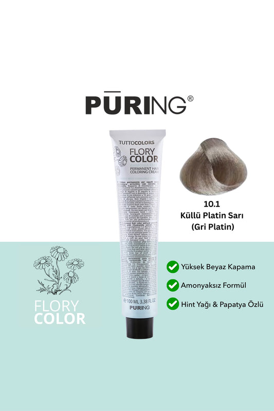 PURING Flory Color Papatya Özlü Amonyaksız Saç Boyası 100ml -10.1 Küllü Platin Sarı (Gri Platin)