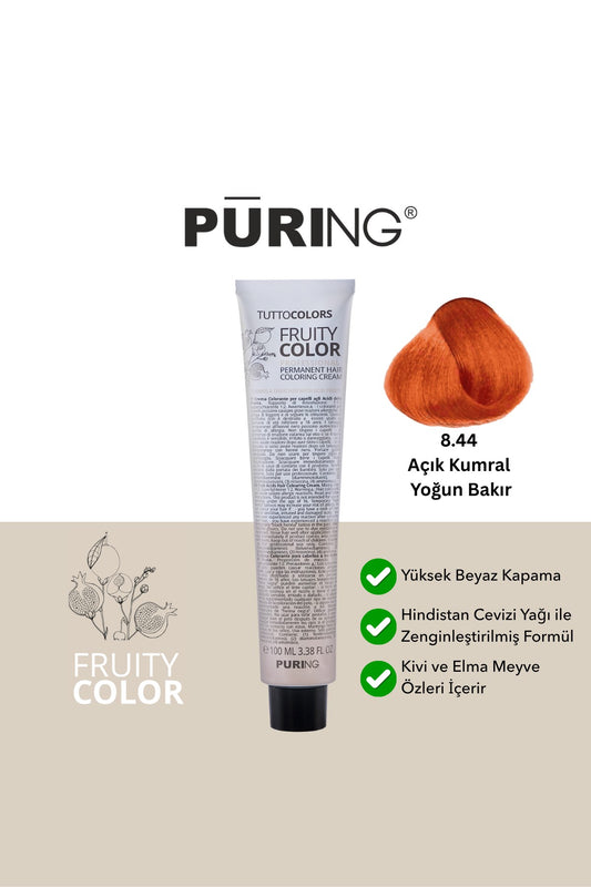 PURING Fruity Color Meyve Asitli Profesyonel Krem Saç Boyası 100ml - 8.44 Açık Kumral Yoğun Bakır