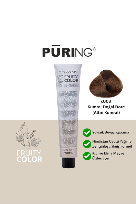 PURING Fruity Color Meyve Asitli Profesyonel Krem Saç Boyası 100ml - 7.003 Kumral Doğal Dore (Altın Kumral)