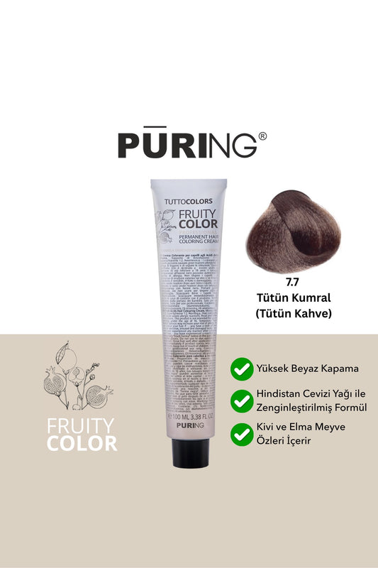 PURING Fruity Color Meyve Asitli Profesyonel Krem Saç Boyası 100ml - 7.7 Tütün Kumral (Tütün Kahve)